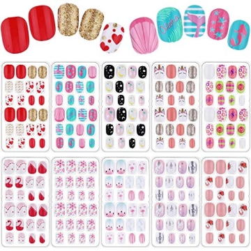 240 Pieces False Nails Kids Press on Short Artificial Fake Nails Cute Pre Glue Full Cover Acrylic Na...