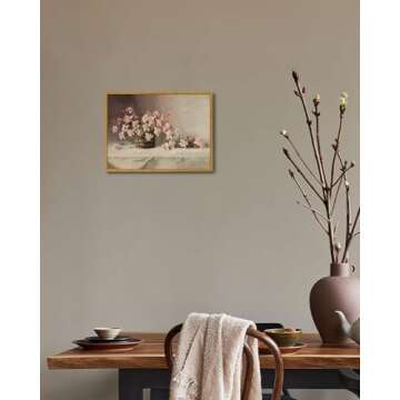 KISSFOX Vintage Floral Canvas Wall Art - Retro Pink Roses Framed Print for Home Decor