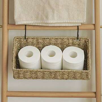 StorageWorks Woven Wall Baskets for Storage, Seagrass Baskets for Shelf, Wall Storage for Kitchen an...