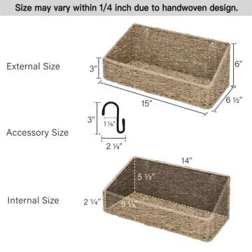 StorageWorks Woven Wall Baskets for Storage, Seagrass Baskets for Shelf, Wall Storage for Kitchen and Bathroom, Hanging Baskets for Organizing, 2 Pack