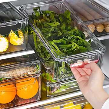 MDHAND Fridge Organizer - Refrigerator Organizer Bins, 10pcs Fridge Organizer and Storage Clear, Stackable Fridge Organizer Bins with Lid BPA Free Egg Organizer for Refrigerator