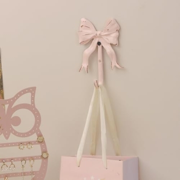 BOOMLATU Pink Bow Decorative Wall Hooks for Stylish Organization