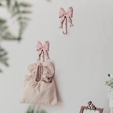 BOOMLATU Pink Bow Decorative Wall Hooks for Stylish Organization
