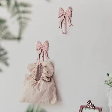 BOOMLATU Pink Bow Decorative Wall Hooks for Stylish Organization
