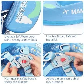 Mambobaby Float Upgrade Add Tail Baby Float with Canopy for Infant Waist Swimming Ring Swim Trainer Non-Inflatable Floats Toys with Adjustable Safety Strap (Blue - Earth)
