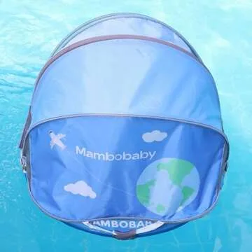 Mambobaby Float Upgrade Add Tail Baby Float with Canopy for Infant Waist Swimming Ring Swim Trainer Non-Inflatable Floats Toys with Adjustable Safety Strap (Blue - Earth)