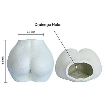 FROZZUR Body Plant Pot Butt Vase, Female Flower Pot, Resin Modern Boho Planter, White, Oval, Drainage Holes, Indoor, Table Top, Home Decor