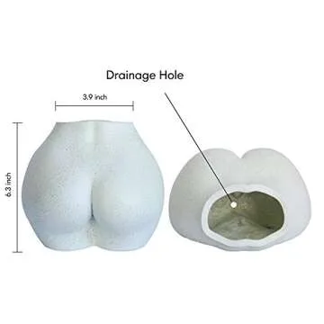 FROZZUR Body Plant Pot Butt Vase, Female Flower Pot, Resin Modern Boho Planter, White, Oval, Drainage Holes, Indoor, Table Top, Home Decor