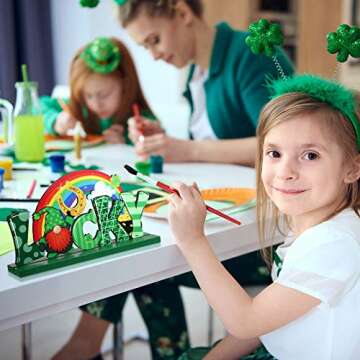 3 Pieces St. Patrick's Day Table Decoration Shamrock Sign Table Centerpiece Leprechaun Decoration Wo...