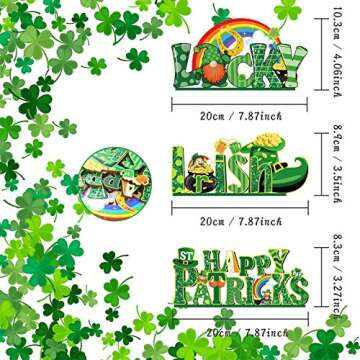3 Pieces St. Patrick's Day Table Decoration Shamrock Sign Table Centerpiece Leprechaun Decoration Wooden Irish Themed Decors for St. Patrick's Day Holiday Dinner Coffee Tier Tray, 7.87 x 4.72 inch