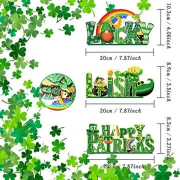 3 Pieces St. Patrick's Day Table Decoration Shamrock Sign Table Centerpiece Leprechaun Decoration Wooden Irish Themed Decors for St. Patrick's Day Holiday Dinner Coffee Tier Tray, 7.87 x 4.72 inch