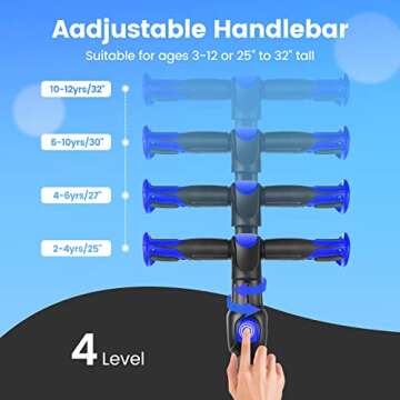 TONBUX Kids Scooter for Age 3-12, Toddler Scooter with 4 Adjustable Heights, Light Up 3-Wheels Scoot...