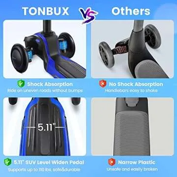TONBUX Kids Scooter for Age 3-12, Toddler Scooter with 4 Adjustable Heights, Light Up 3-Wheels Scooter, Shock Absorption Design, Lean to Steer, Balance Training Scooter for Kids - Blue