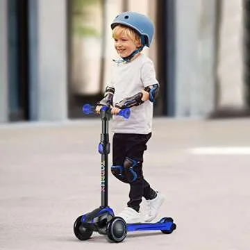 TONBUX Kids Scooter for Age 3-12, Toddler Scooter with 4 Adjustable Heights, Light Up 3-Wheels Scooter, Shock Absorption Design, Lean to Steer, Balance Training Scooter for Kids - Blue