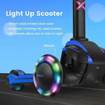 TONBUX Kids Scooter for Age 3-12, Toddler Scooter with 4 Adjustable Heights, Light Up 3-Wheels Scooter, Shock Absorption Design, Lean to Steer, Balance Training Scooter for Kids - Blue