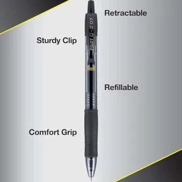 Advantage Gifts G2 Retractable Premium Gel Ink Roller Ball Pens Ultra Fine Point (.38mm) Black Ink 9 pack; Refillable & Premium Comfort Grip Bundle with Plastic Reusable Pouch