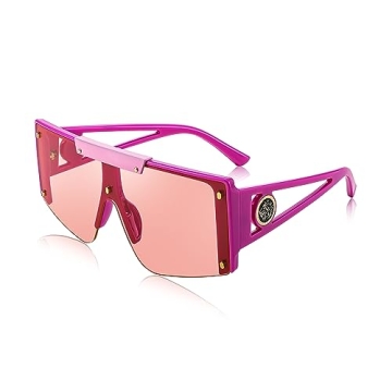 FEISEDY Square One Piece Shield Design Sunglasses - Big Fashion Pink Shades B4060