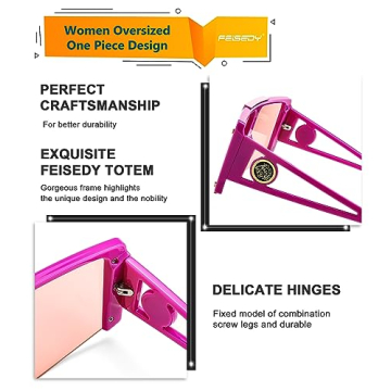 FEISEDY Women's Trendy Pink Flat Top Shield Sunglasses