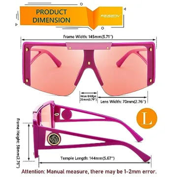 FEISEDY Women's Trendy Pink Flat Top Shield Sunglasses