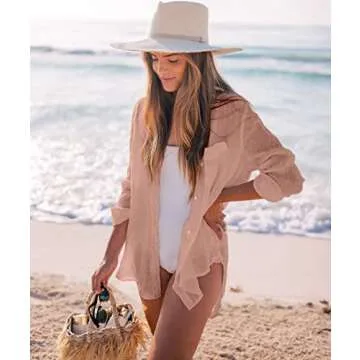 Zoye Chen Women's Stylish Bikini Cover Up Blouse in Pink