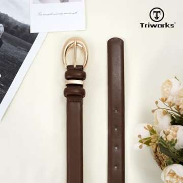 TRIWORKS 2 Pack Women Leather Belt for Jeans Pants Fashion Ladies Skinny Faux Leather Belt with Gold Buckle