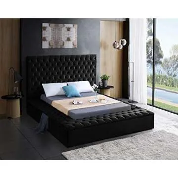Meridian Furniture Bliss Collection Modern | Contemporary Velvet Upholstered Bed with Deep Button Tu...