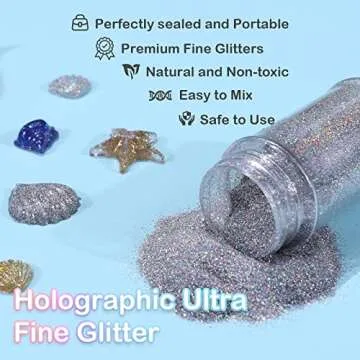 HTVRONT Holographic Extra Fine Glitter Powder - 50 g/1.76 oz Silver Glitter for Resin, 0.008" Portable Ultra Fine Glitter Powder for Nails, Candle Making, Crafts, Slime Fine Silver Glitter