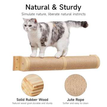 FUKUMARU Cat Scratching Post, 35 x 4.5 Inch Cat Wall Furniture, Rubber Wood Wall Mounted Cat Scratch...