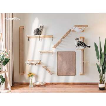 FUKUMARU Cat Scratching Post, 35 x 4.5 Inch Cat Wall Furniture, Rubber Wood Wall Mounted Cat Scratcher Posts for Large Cats, Thicker Columns for Multi-Functions