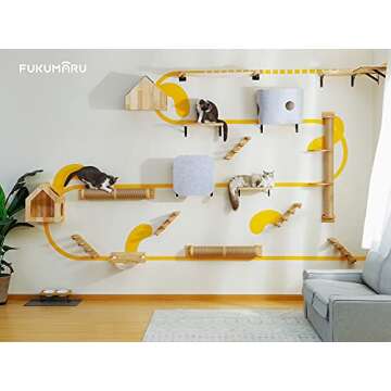 FUKUMARU Cat Scratching Post, 35 x 4.5 Inch Cat Wall Furniture, Rubber Wood Wall Mounted Cat Scratcher Posts for Large Cats, Thicker Columns for Multi-Functions