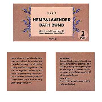 kastu Bath Bombs,2 Pack Fizzy Spa Gift Natural Hemp Oil Extract and Lavender Essential Oils Bath for Moisturizing Dry Skin,Relaxing,Bubble Bath for Gifts Idea for Men Women