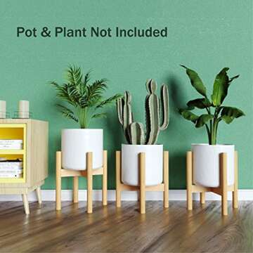 Plant Stand Flower Pot Holder - BAMFOX Indoor Bamboo Mid Century Modern Plant Holder Display Rack fo...