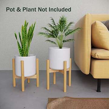 Plant Stand Flower Pot Holder - BAMFOX Indoor Bamboo Mid Century Modern Plant Holder Display Rack for House Plants, Home Decor (Pot Not Included)