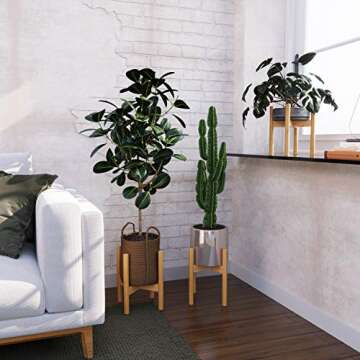 Plant Stand Flower Pot Holder - BAMFOX Indoor Bamboo Mid Century Modern Plant Holder Display Rack for House Plants, Home Decor (Pot Not Included)