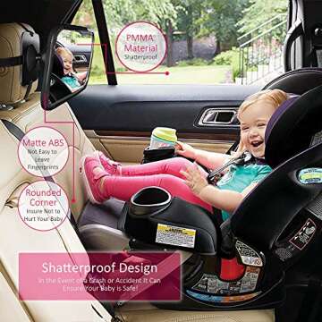 Baby Car Mirror- Baby Mirror for Car- Super Easy to Install 11.8“x7.5” View Shatterproof Rear Facing Infant Car Seat Mirror with Resistant UV Strap and Fits All Cars -Best Baby Shower Gift