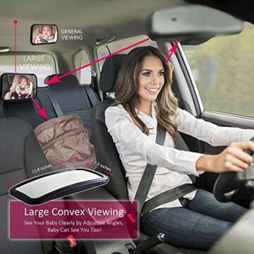Baby Car Mirror- Baby Mirror for Car- Super Easy to Install 11.8“x7.5” View Shatterproof Rear Facing Infant Car Seat Mirror with Resistant UV Strap and Fits All Cars -Best Baby Shower Gift