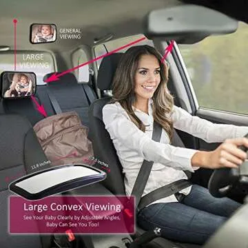 Baby Car Mirror- Baby Mirror for Car- Super Easy to Install 11.8“x7.5” View Shatterproof Rear Facing Infant Car Seat Mirror with Resistant UV Strap and Fits All Cars -Best Baby Shower Gift