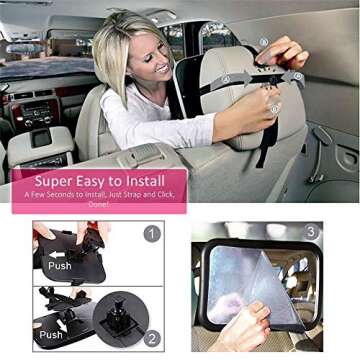 Baby Car Mirror- Baby Mirror for Car- Super Easy to Install 11.8“x7.5” View Shatterproof Rear Facing Infant Car Seat Mirror with Resistant UV Strap and Fits All Cars -Best Baby Shower Gift