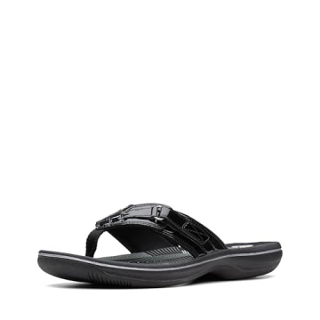 Clarks Women's Breeze Sea Flip-Flop - Stylish Comfort in Black Patent Synthetic