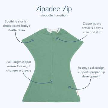 SleepingBaby Zipadee-Zip Transition Swaddle - Cozy Baby Swaddling Blanket with Zipper Convenience - ...