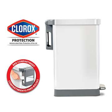Glad Slim Trash Can with Clorox Odor Protection - Narrow Kitchen Garbage Bin with Soft Close Lid, St...