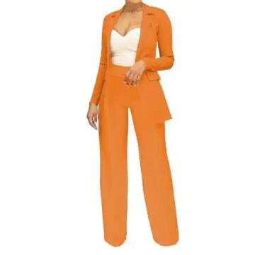PINSV Women's High Waisted Stretchy Bootcut Pull On Dress Pants Casual Work Pants 3257 Orange M