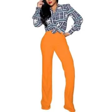 PINSV Women's High Waisted Stretchy Bootcut Pull On Dress Pants Casual Work Pants 3257 Orange M