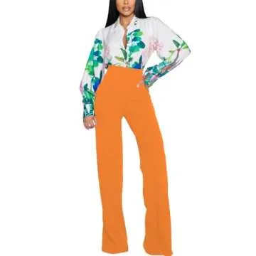 PINSV Women's High Waisted Stretchy Bootcut Pull On Dress Pants Casual Work Pants 3257 Orange M