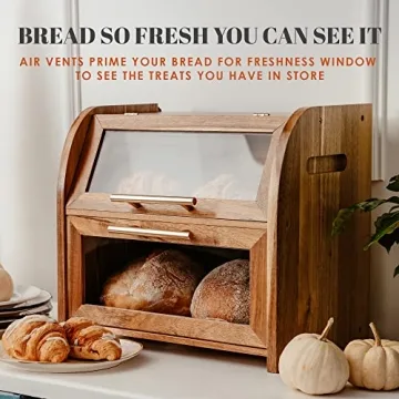 Extra Large Acacia Bread Box with Clear Windows for Freshness