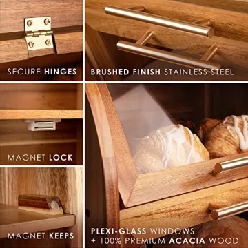 Extra Large Acacia Bread Box with Clear Windows for Freshness