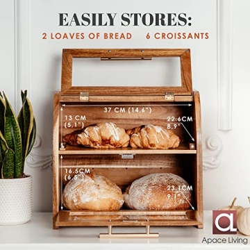 Extra Large Acacia Bread Box with Clear Windows for Freshness