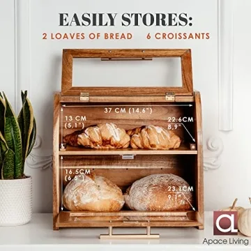 Extra Large Acacia Bread Box with Clear Windows for Freshness