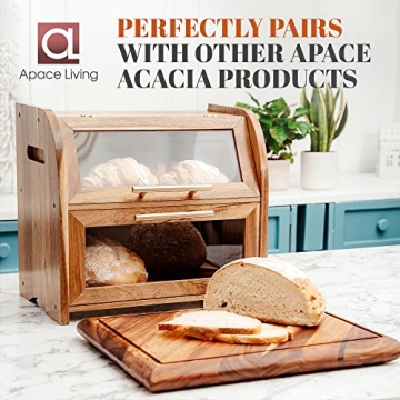 Extra Large Acacia Bread Box with Clear Windows for Freshness
