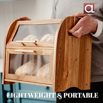 Extra Large Acacia Bread Box with Clear Windows for Freshness